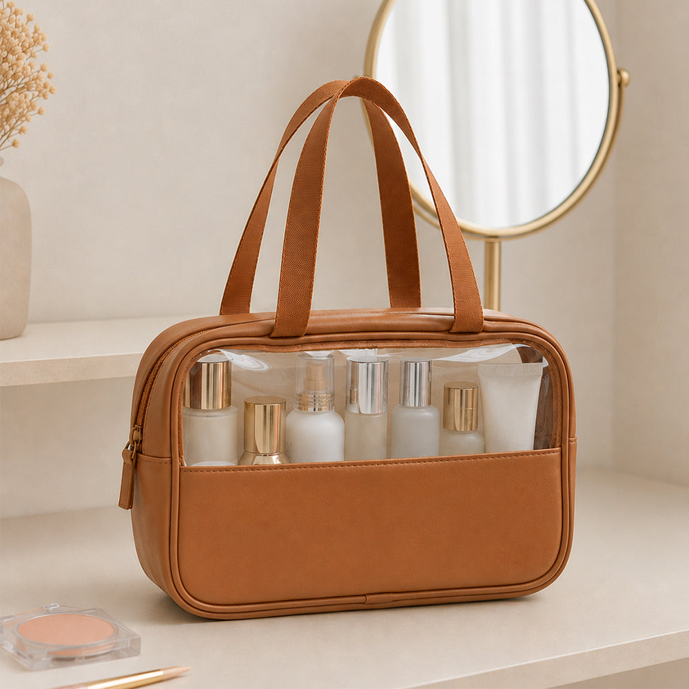Clear PVC Cosmetic Bags With PU Trim