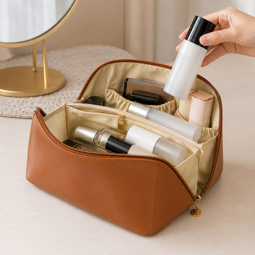 PU Leather Makeup Bags With Top Handle