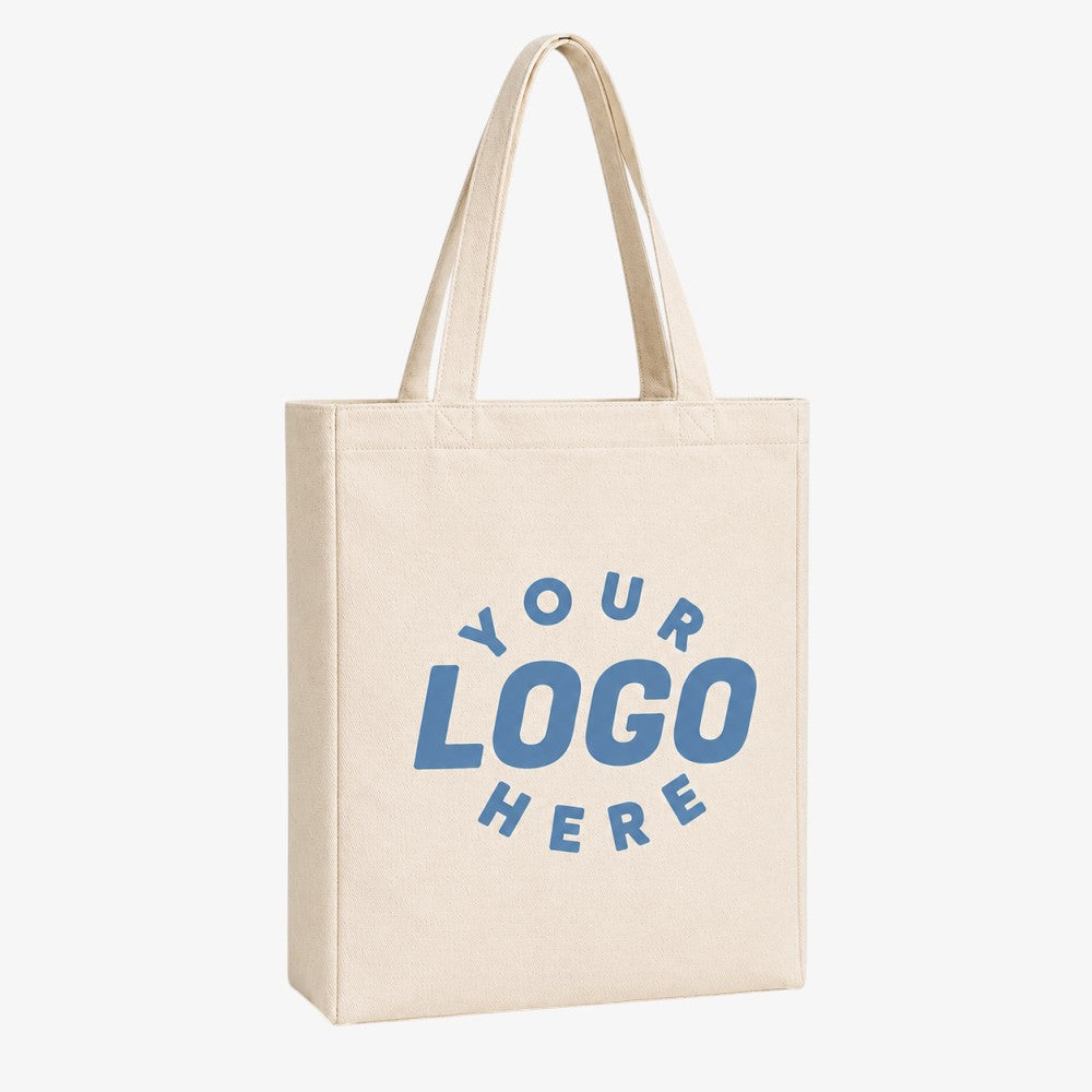 Canvas tote bag with side and bottom, natural beige canvas, reserved custom logo printable area on front