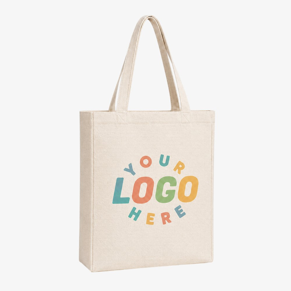 Canvas tote bag with side and bottom, natural beige blank canvas for custom logo printing