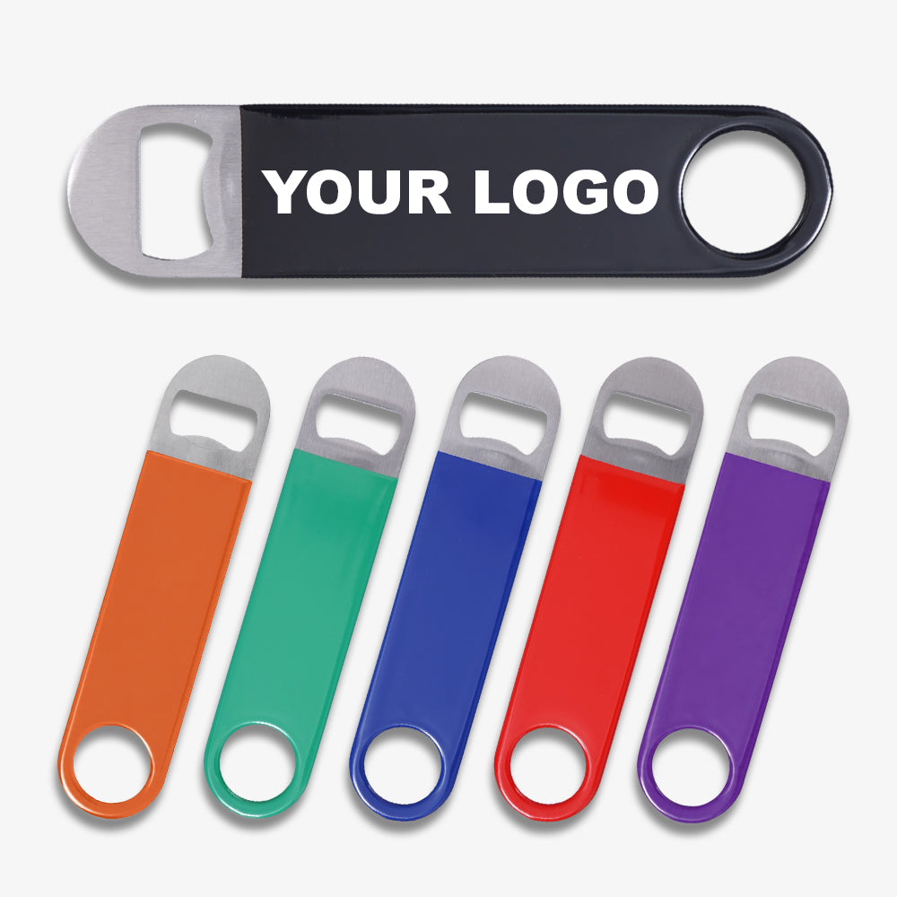 Vinyl Wrapped Paddle Bottle Openers, assorted multi-color options with custom logo printing feature